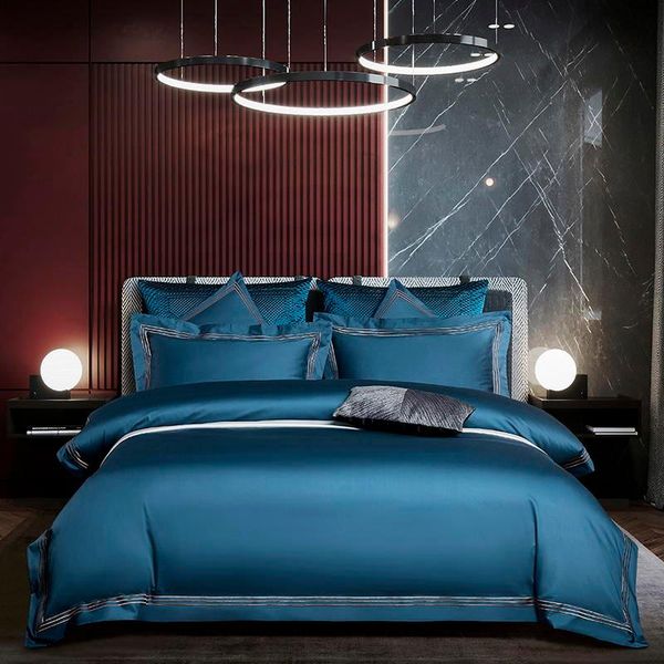 

bedding sets 100s embroidered egyptian cotton silky set luxury solid color duvet/quilt cover flat/fitted bed sheet pillowcases