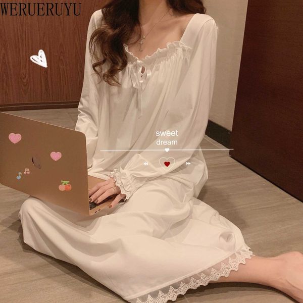 Werueruyu princesa sleepshirts estilo vintage laço bordado nightgowns.victorian nightdress lounge sleepwear 210608