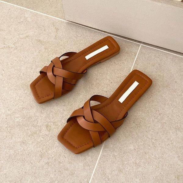 

slippers brand women shoes summer flat sandals pu leather fashion flip flops female open toe casual slides ladies, Black