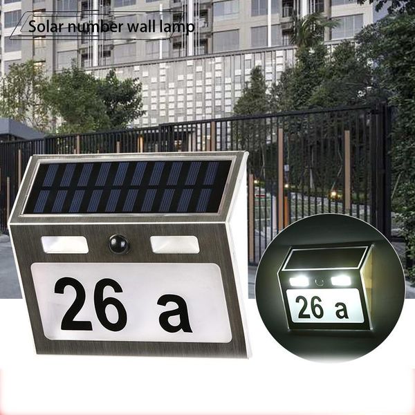 

solar stainless steel led address number white light illumination doorplate house outdoor wall lamps