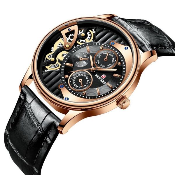 

reward 2021 watch men fashion design fancy quartz clock japan movement business luxury leather waterproof wristwatches, Slivery;brown