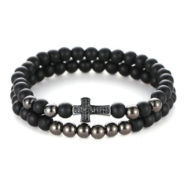 

charm bracelets natural stone bracelet cross black lava beaded yoga handmade men women prayer fitness chain couple jewelry gift, Golden;silver