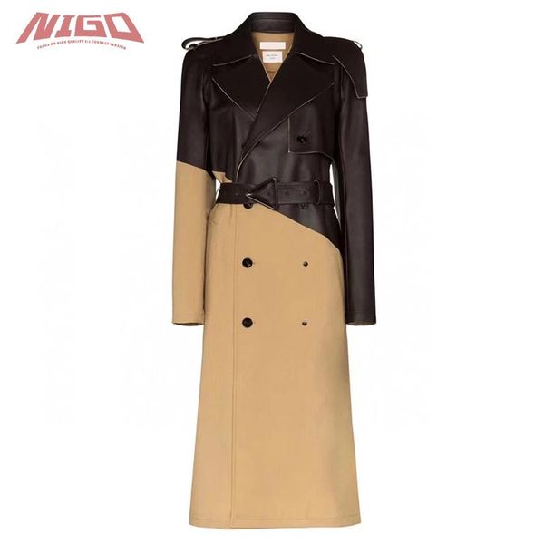 

women's wool & blends nigo 21ss bv leather trench coat #nigo925, Black