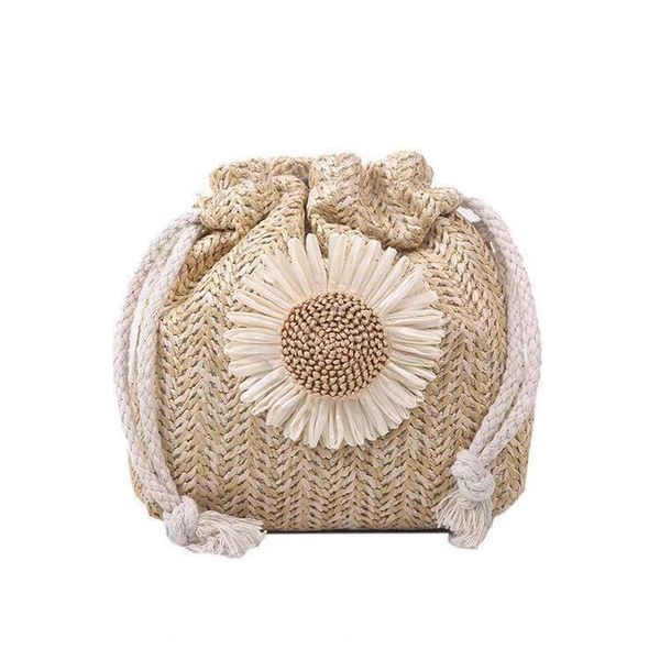 

evening bags women's woven bag 2021 summer straw cute small girl shoulder messenger chic sunflower drawstring
