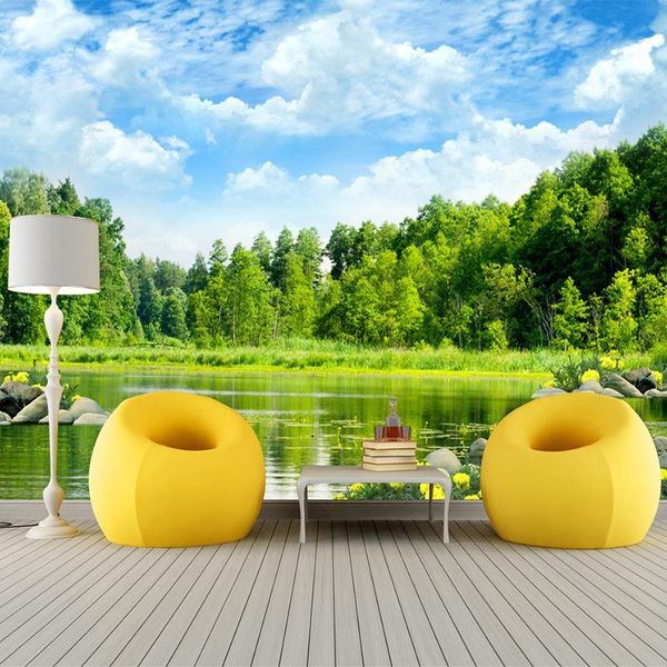 

wallpapers dropship pastoral style lake forest nature landscape mural wallpaper tv sofa backdrop wall interior decor 3d fresco