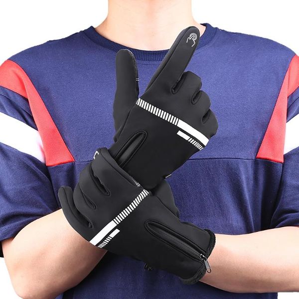 

winter thermal warm touchscreen cycling bicycle bike ski outdoor camping hiking motorcycle gloves sports full finger unisex, Black