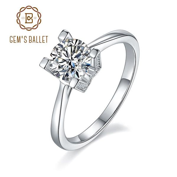 

gem's ballet 1ct d color moissanite diamond women's wedding engagement ring 925 sterling silver 4 prong round cluster rings, Golden;silver