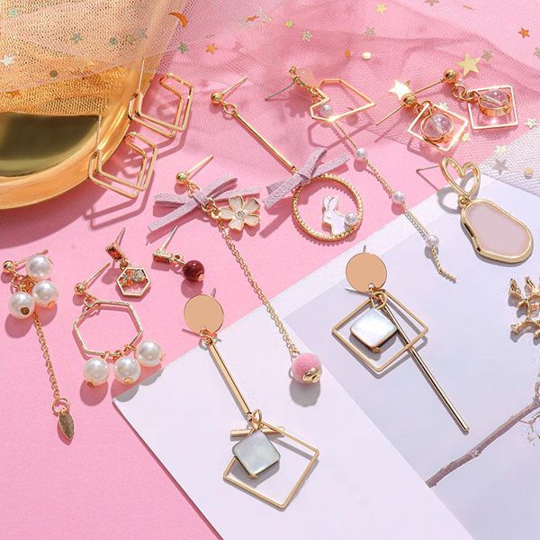 

dangle & chandelier korean earrings geometric asymmetric drop for women statement irregular golden 2021 fashion jewelry, Silver
