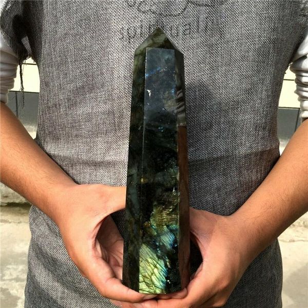 

natural labradorite obelisk quartz crystal wand point gemstone healing decorative objects & figurines