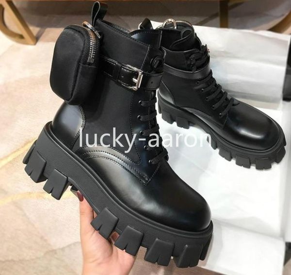 

boots 2021-21 women ankle black platform with pocket genuine leather round toe lace up zipper ladies shoes motorcycle