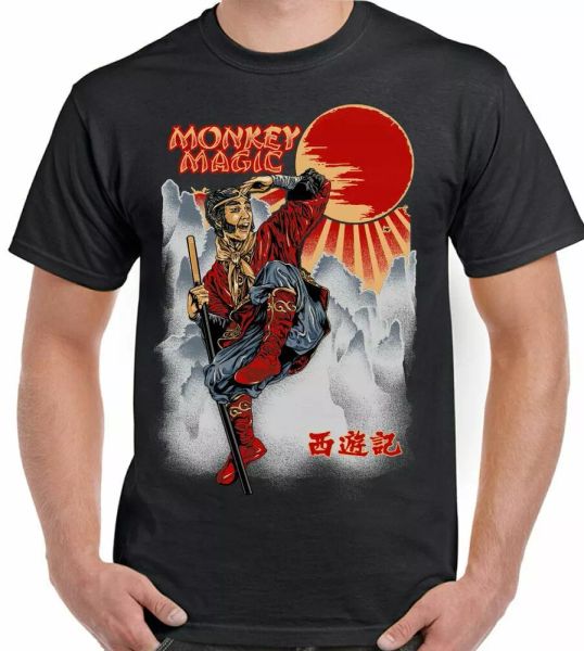 

Monkey Magic T-shirt Mens Retro Chinese Fantasy TV Show Fight Sport 70's 80's, White;black