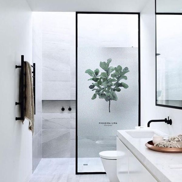 

window stickers no-glue frosted cover film waterproof static cling glass foil sticker monstera plant bathroom