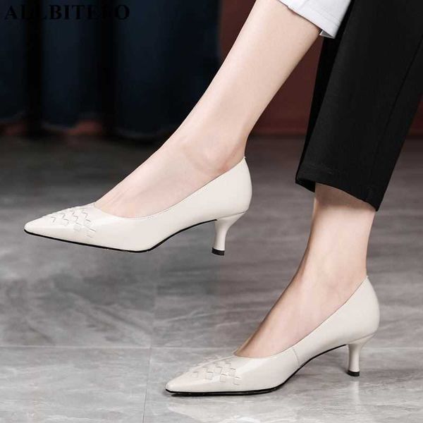 

allbitefo pointed toe thin heel stiletto genuine leather women heels shoes comfortable fashion high heel shoes high heels 210611, Black