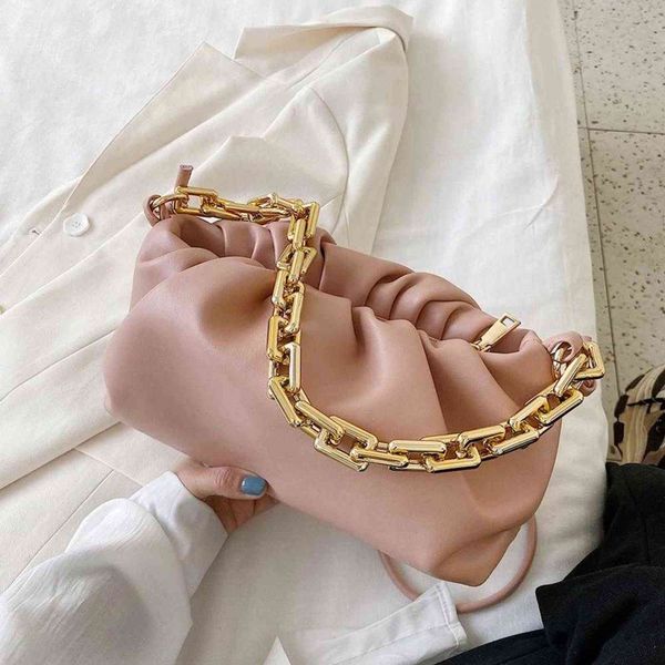 

elegant women chain bag leather shoulder handbags female clutch evening party purse cloud underarm totes