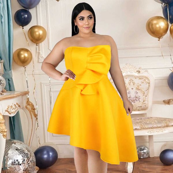 

strapless dress plus size high waist irregular ruffles ball gown tube dresses birthday evening ourtfits for women 2021, Black