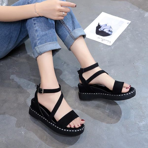 

summer women sandals woman ladies open toe casual solid women's shoes 2021 fashion flat rome footwear zapatillas mujer dress, Black