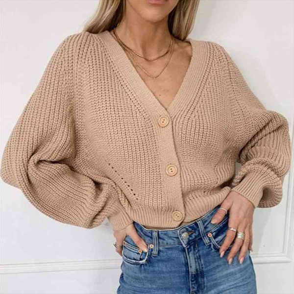 

women solid casual sweater v neck knitted cardigans autumn warm lantern sleeve single row button female coats, White;black