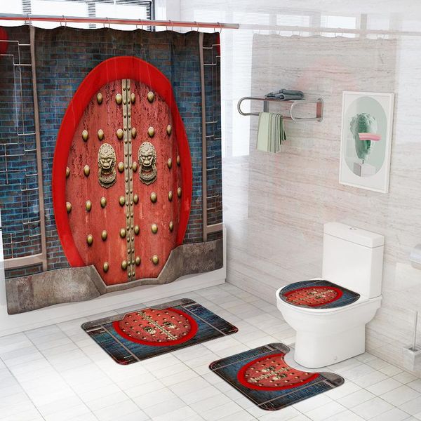 

traditional style bath mat and waterproof shower curtain set bathroom carpet rug absorbent toilet non-slip floor mats