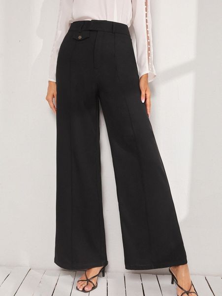 

solid high waist wide leg pants l8hu#, Black;white