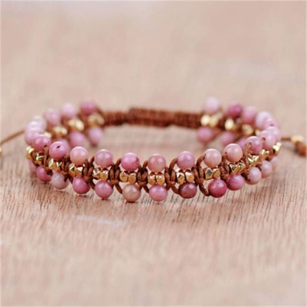 

link, chain unique rhodonite gold beads wrap bracelets wholesale handmade bohemia weaving bracelet birthday gift boho jewelry, Black