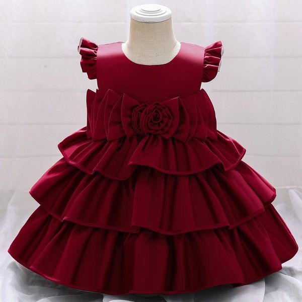 

girl's dresses 2021 baby girls dress rose flower cake tutu princess party infant baptism clothing birthday costume prom, Red;yellow