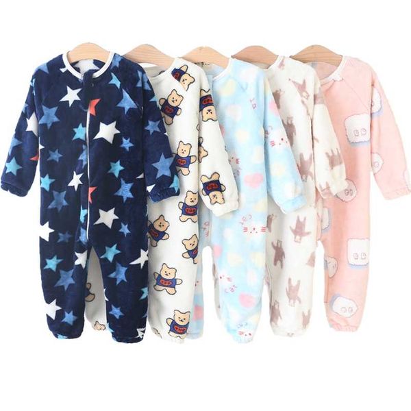 Pijama de bebê para meninos meninas grosso pijama quente outono crianças flannel onesies jumpsuits inverno crianças desenhos animados cobertor sleepwear 211130