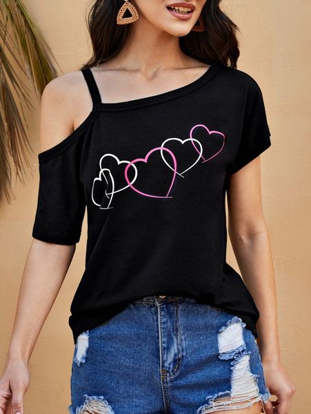 

asymmetrical neck heart print p3db#, White