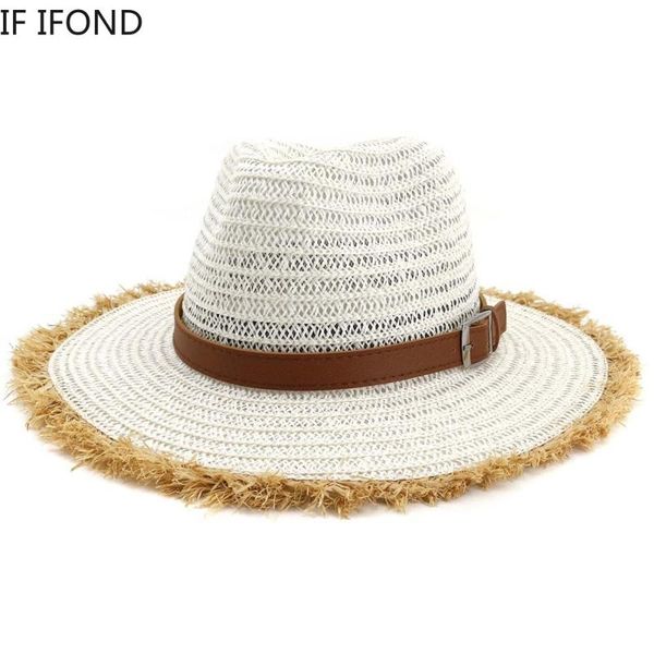 

natural soft straw sun hat fashion 2021 summer women beach visor protection hats wide brim panama fedoras, Blue;gray