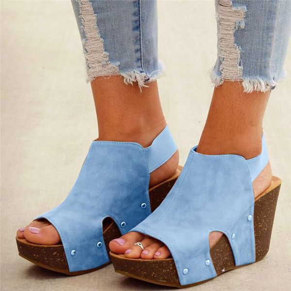 

dress shoes women platform wedge gladiator sandals 2021 summer high heel peep toe elastic band roman casual sandalias mujer#40, Black