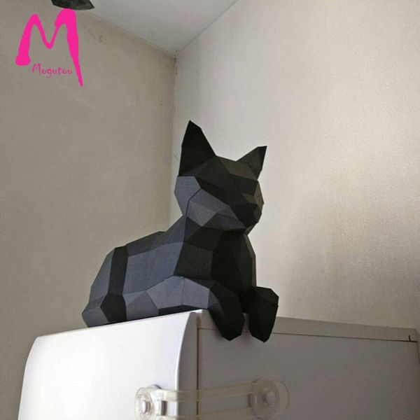 22 cm Alta Resting Cat Quarto Sala de Living Ratio 3D Ornaments Tridimensionais Modelo de Artesanato de Papel DIY Origami Modelo 210318