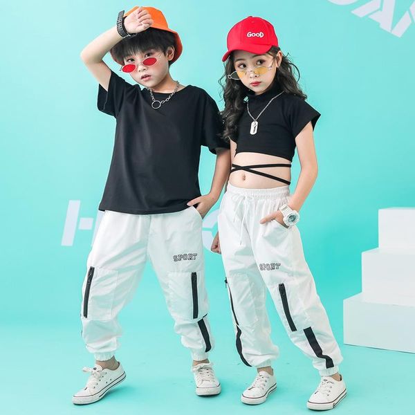 

clothing sets girls crop hip hop boys tee joggers pant clothes kids summer short sleeve t-shirt outfit child street dance costumes, White