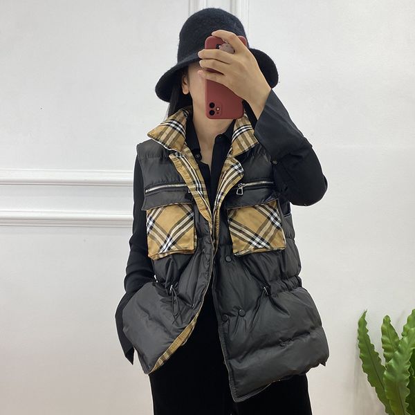 

down jacket 2021 autumn and winter stand collar vest waist drawstring british white duck women, Black