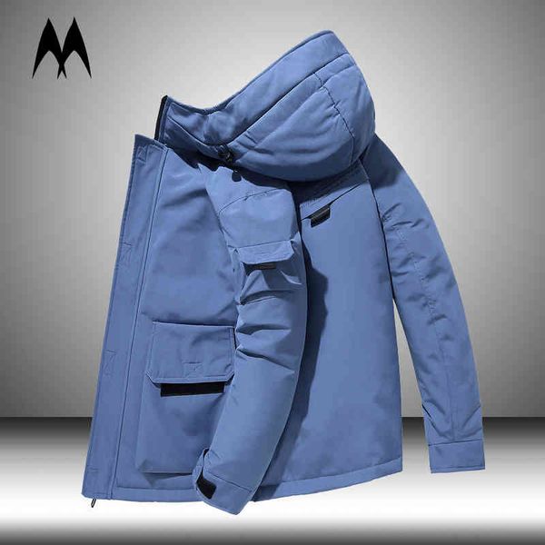 

winter warm men solid color casual parkas 2021 new brand down et mens white duck hooded thick coat fashion thermal parka, Black;white