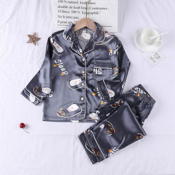 

clothing sets #vw boys girls silk kids pajamas long sleeves turn-down collar pants nightwear spring summer 2 pieces print, White