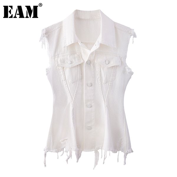 

[eam] women loose fit white burr pocket denim slim casual vest v-collar sleeveless fashion spring autumn 1dd7694 21512