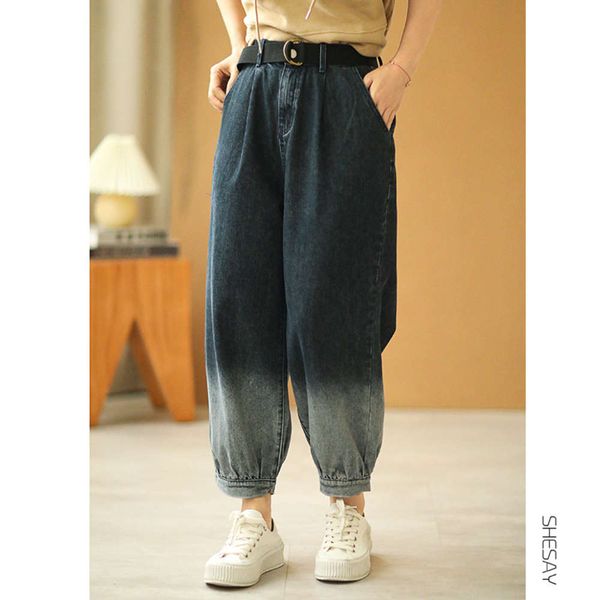 

design sense personalized denim pants autumn and leisure women's belt, Blue