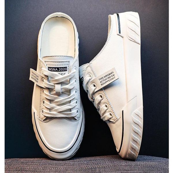 

sandals leather slippers women's outer wear 2021 summer fashion white half-drag lazy baotou tide, Black
