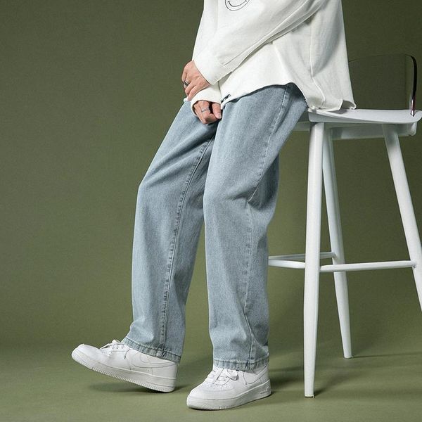 

men's jeans loose men male trousers 2021 autumn students casual straight denim pants streetwear, Blue