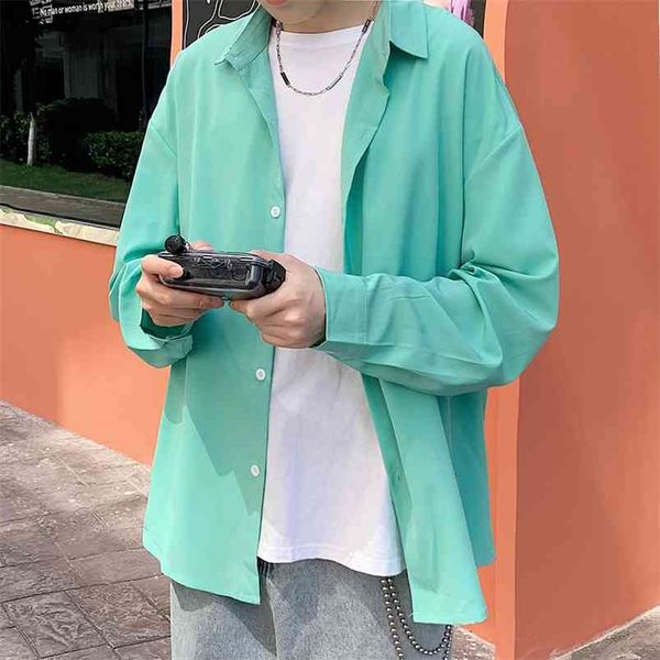 

plus size 5xl- autumn winter solid long sleeve men casual shirts simple all match loose camisas de hombre streetwear 3colors 210714, White;black