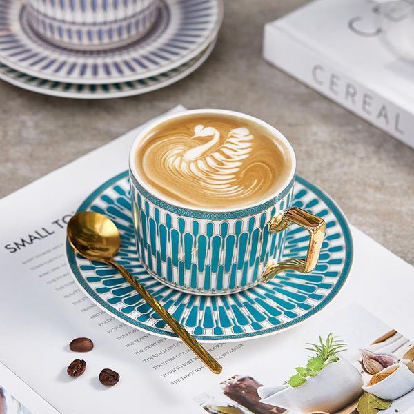 

mugs china bone ceramic coffee gold handle dish spoon gift package set cup