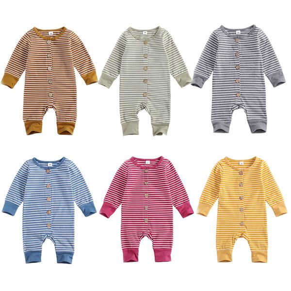 

2021 0-12m infant baby boy girl fall jumpsuit striped long sleeve button fly romper cotton clohtes newborn baby one piece, Blue