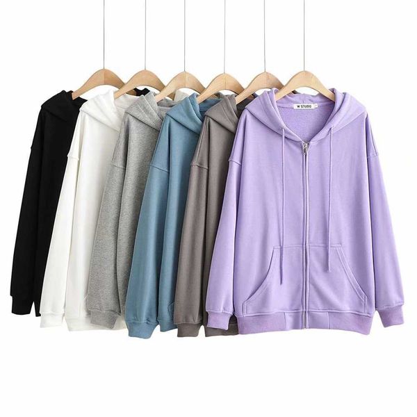 

fashion hoodies autumn women's fashion loose zipper long sleeve poet decorative drawstring hooded sweater for women, Black