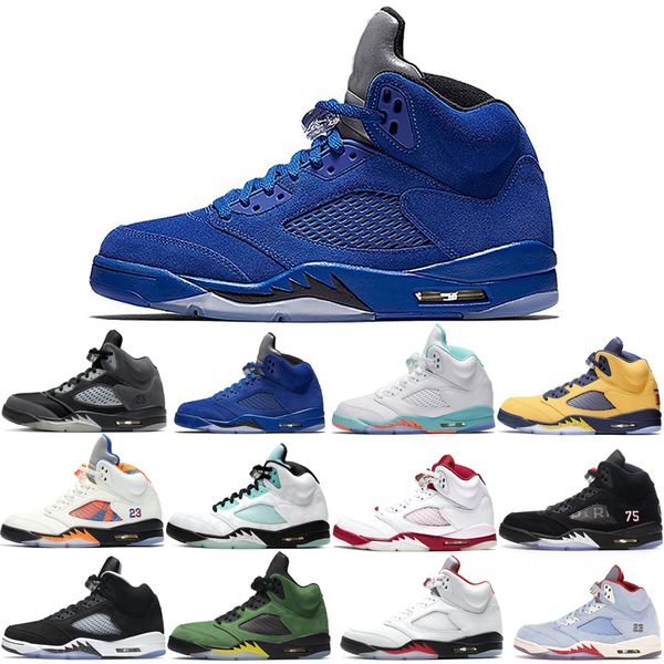 

basketball shoes 5s for men 3 space jam metallic silver laney royal international flight ice blue fire red wings what the white stealth new, White;red