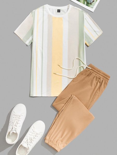 

men colorblock and joggers set 16mz#, Gray