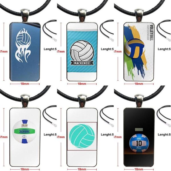 

pendant necklaces glass cabochon choker rectangle necklace steel color jewelry for women girls volleyball logo blue-green, Silver