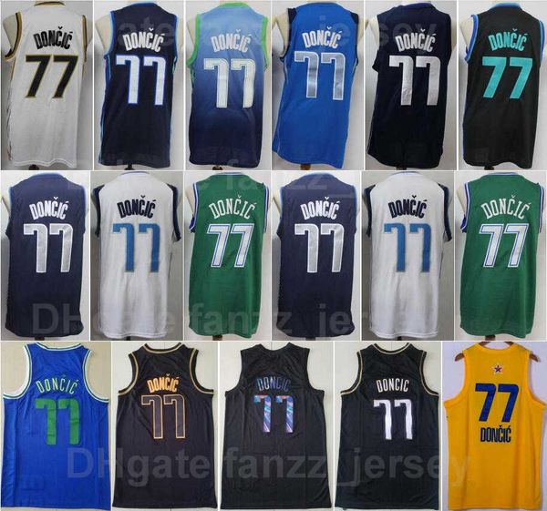 

men luka doncic basketball jersey 77 breathable embroidery and sewing navy blue white black yellow green team color shirt for sport fans pur, Black;red