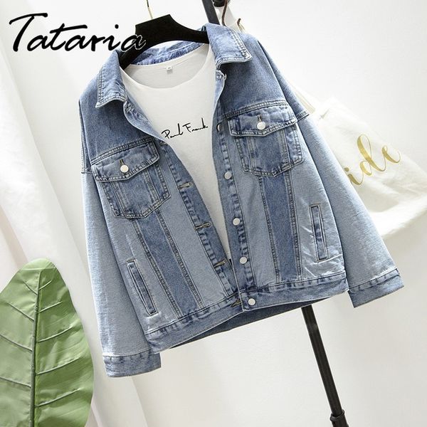 

women denim jacket patchwork designer coats plus size casual loose jean for ladies vintage streetwear jeans female 210514, Black;brown