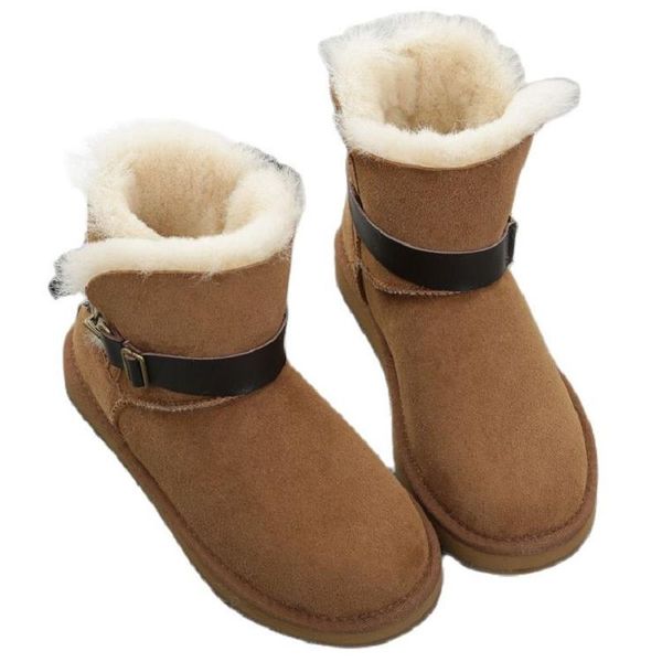 

boots 3352 fashion sheep fur shoes women's belt buckle low tube short warm cotton anti slip snow, Black