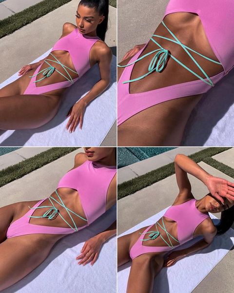 

bandage bikini swimwear women brazilian swimsuit female solid beachwear bathing suit one piece biquini one-piece suits