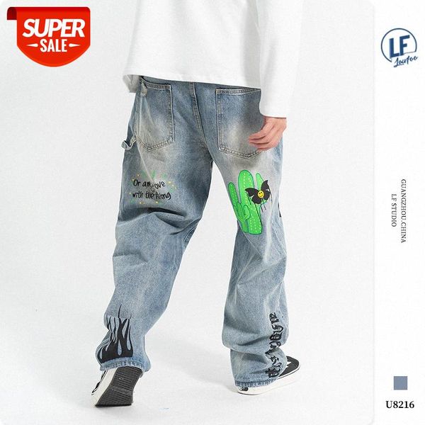 

lawfoo men's dark retro skull print jeans trousers #kt6u, Black